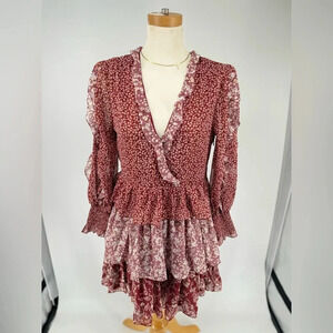 En Saison Multi Media Layered Fit and Flare Ruffled Longsleeve Floral Dress